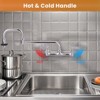 WOWOW Double Handle Wall Mount Standard Kitchen Faucet with 18 in. Swivel Jointed Spout and Double Joint Swing Arms in Chrome - 3 of 4