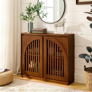 MOEPISY Mid Century Modern Fluted Sideboard Cabinet with 2 Outlet Holes Walnut - 1 of 4