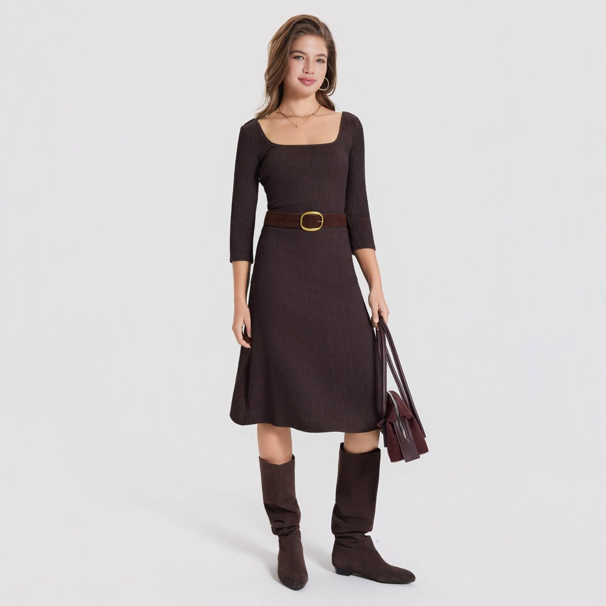 Женские платья A New Day Women's 3/4 Sleeve Textured Tunic Dress - A New Day™ Brown S — фото 6