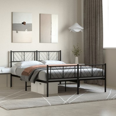 vidaXL Metal Bed Frame with Headboard and Footboard Black 59.1 in.x78.7 in.