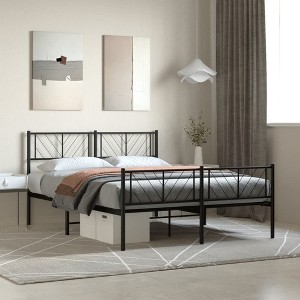 vidaXL Metal Bed Frame with Headboard and Footboard Black 59.1 in.x78.7 in. - 1 of 4