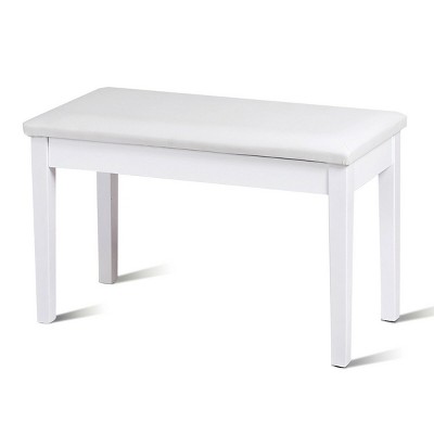Infans Solid Wood PU Leather Piano Bench Padded Double Duet Keyboard Seat Storage White
