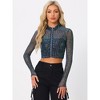 INSPIRE CHIC Women's Sheer Stand Collar Zip Up Shiny Cropped Jacket - 3 of 4