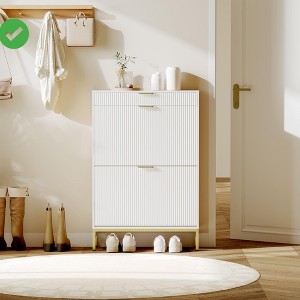 Small Spaces Fluted Shoe Storage Cabinet with 2 Flip Drawers Slim Wood Shoe Organizer Narrow Entryway Furniture with Storage - 1 of 4