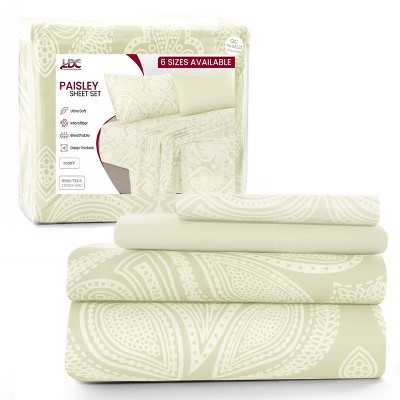 6 Piece Sheet Sets Paisley Printed Sheets Set Ultra Soft Deep Pocket Microfiber Bed Sheets - Lux Decor Collection