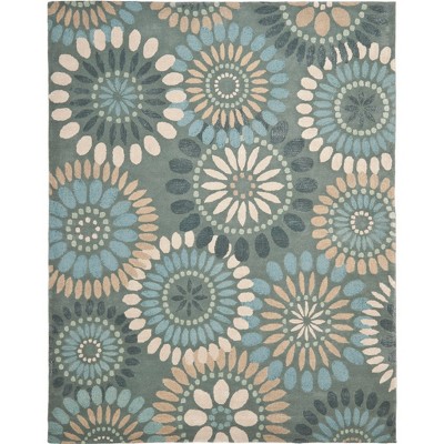 Gray and Blue Hand-Tufted Wool Floral Area Rug, 8' x 10'