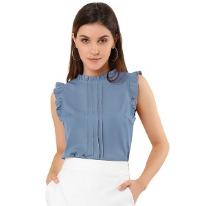 INSPIRE CHIC Women's Ruffled Curved Hem Business Office Vintage Sleeveless Blouse - 1 of 4
