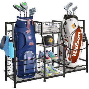 Sports Equipment Organizer Golf Bag Organizer Outdoor Toy Storage Golf Ball Storage Rack for Garage with Basket and Hooks - 1 of 4