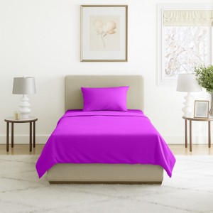 Hastings Home Twin Size Brushed Microfiber 3 Piece Bed Sheet and Linen Set with Stain Resistant Fitted and Flat Sheets - Purple - 1 of 4