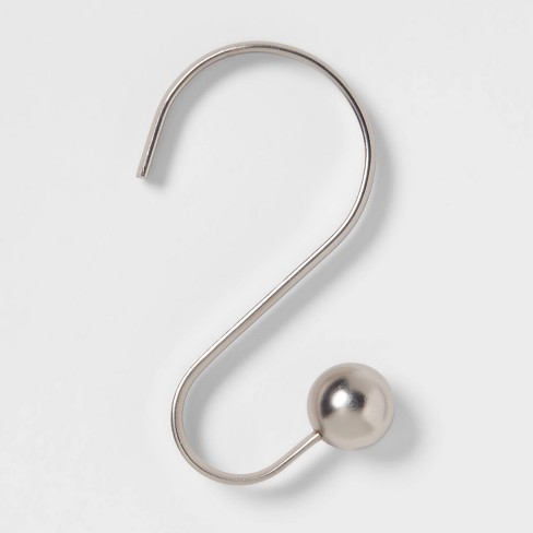S Shaped Shower Curtain Hooks With Ball, Brushed Silver Shower Curtain Hooks