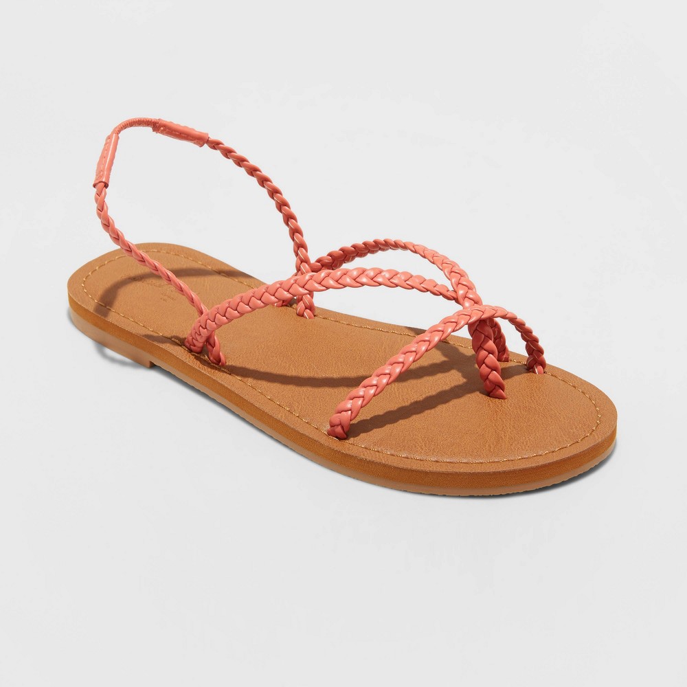 Women's Naomi Strappy Braided Sandals - Universal Thread Coral 6, Coral 