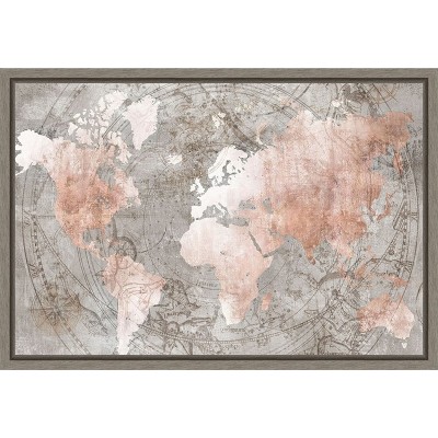 Amanti Art Celestial World Map (Pink) by Isabelle Z Canvas Wall Art Print Framed 23 x 16-in.