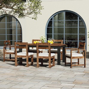YOOCOZZ Patio Wood 7 Piece Furniture Set  for 6 person with Umbrella Hole, 2 Armchairs & 4 Side Chairs - 1 of 4