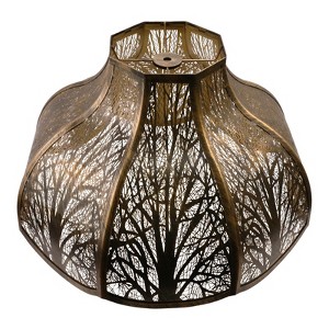 ALUCSET Octagonal Large Lampshade, Lotus Shaped Etched Forest Metal Lamp Shade, Antique Bronze & Gold Floor Lamp Cover, 6" Top x 17" Bottom x 11" High - 1 of 4
