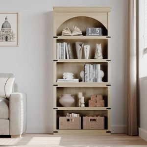 Arched Bookcase 5 Shelf Bookshelf 68.7" Tall Bookcase Farmhouse Curved Storage Rack Wooden Bookshelves for Home Office Natural - 1 of 4