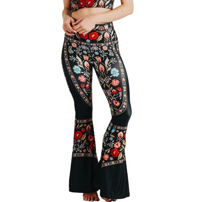 The Yoga Democracy High Waist Bell-Bottom Leggings, Flare Leggings with Sweat-Wicking and UPF Protection, Customizable Length (Festival Denim)