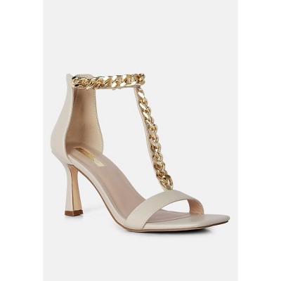 Real Gem T Strap Chain Detail Sandals