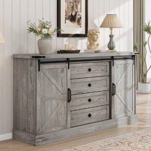 COZONY 59" Farmhouse 4 Drawer Dresser with Sliding Barn Doors, TV Stand and Wide Storage Chest for Bedroom, Living Room, Closet - 1 of 4