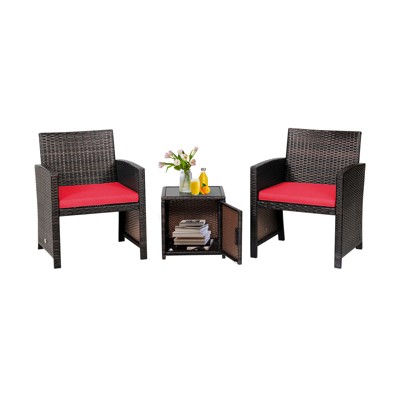 Tangkula 3 Pieces Outdoor PE Wicker Bistro Set with Waterproof Cover for Porch Balcony Garden and Poolside, Red/Off White/Grey/Turquoise