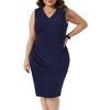 Women's Plus Size V Neck Sleeveless Ruched Bodycon Business Office Cocktail Pencil Dresses - Agnes Orinda - 2 of 4