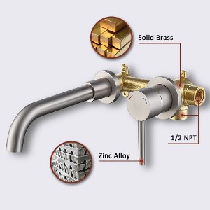 Brushed Nickel Wall-Mount Faucet for Bathroom Sink or Bathtub, Single Handle, 3-Hole Installation with Brass Rough-In Valve Supplied - 1 of 4