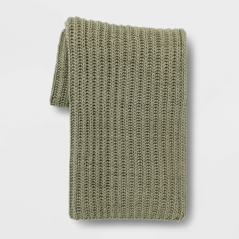 Chunky Knit Reversible Throw Blanket Sage Green - Threshold™