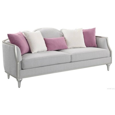 Kasa 94" Beige Linen Sofa with Champagne Wood Trim and Pillows