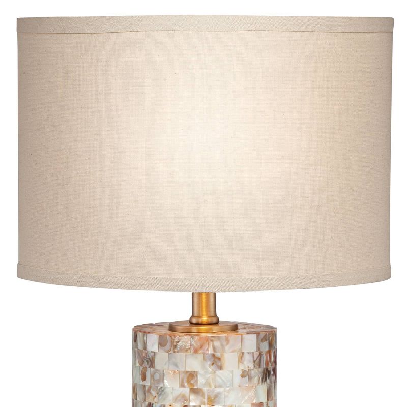 360 Lighting Coastal Accent Table Lamps 23" High Set of 2 Mother of Pearl Tiles Cylinder Cream Linen Drum Shade for Living Room Bedroom, 2 of 7