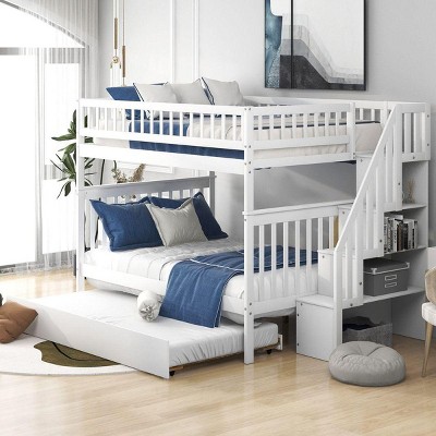 Streamdale Full over Full Bunk Bed with Trundle and Staircase,White