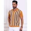 INSPIRE CHIC Men's Striped Knitted Summer Short Sleeves Button Down Jacquard Polo Shirts - 4 of 4