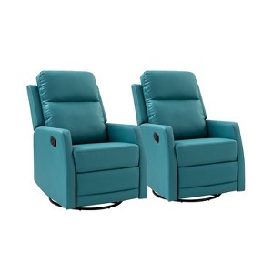 Set of 2 Ofelia Wooden Upholstery Wingback Swivel Recliner for Bedroom and Living Room |Artful Living Design-TEAL - 1 of 4