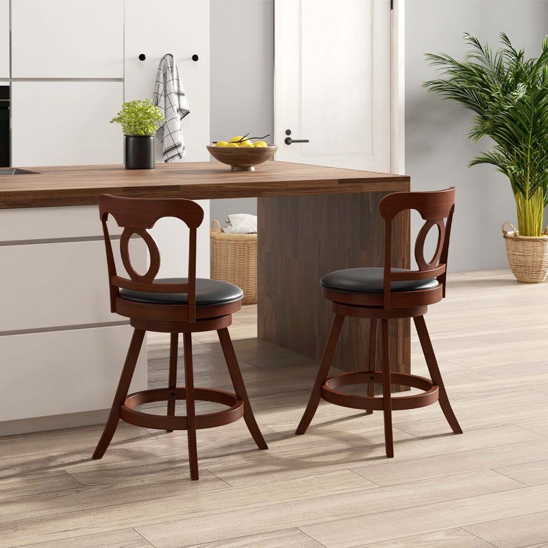 Costway Set of 2 Bar Stools  Swivel Counter Height Chairs with Footrest for Kitchen, 2 of 9