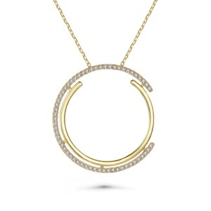 Guili Sterling Silver White Gold-Plated Pendant with CZ Concentric Eternity Design in White or Gold—A Symbol of Endless Beauty. - 1 of 2