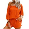 Ekouaer Womens 2 Piece Short Sleeve Waffle Knit V Neck Off Shoulder Casual Loose Fit Sweatsuit Outfits - 3 of 4