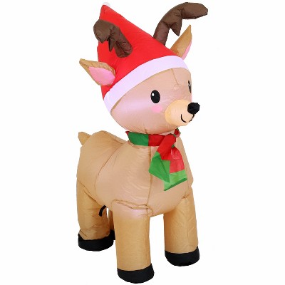 Sunnydaze 3.5' Self-Inflatable Santa's Cheerful Reindeer Outdoor Winter Holiday Lawn Decoration with LED Lights