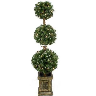 Northlight 4.5' Prelit Artificial Christmas Tree Frosted Triple Ball Topiary in Decorative Pot - Clear Lights