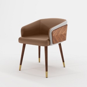 ARTPLAN Mid Century Modern Dining Chair, Faux Leather with Walnut,Uphoolsted Accent Arm Chair,Sitting Chair with Wooden Gold Metal feet - 1 of 4