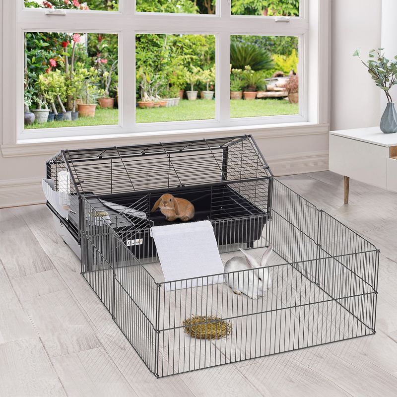 PawHut Small Animal Cage Bunny Playpen with Main House and Run for Rabbit, Guinea Pigs, Chinchilla for Indoor and Outdoor, 3 of 11