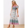 INSPIRE CHIC Women's Boho Floral Square Neck Midi Smocked Maxi Dress - 4 of 4
