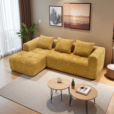 98.42" Chenille L-Shaped Sectional Sofa with Chaise Longue & Side Pockets