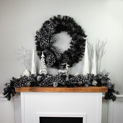 6' Black Pre-Lit LED Outdoor Christmas Garland with Warm White Lights