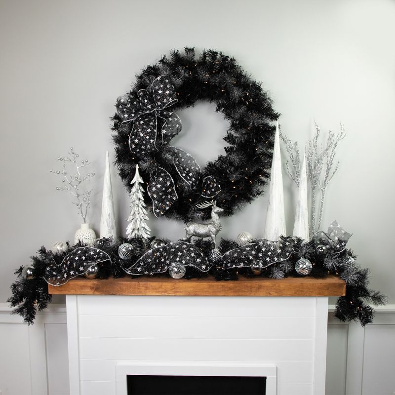Northlight Pre-Lit Battery Operated Black Bristle Christmas Wreath - 36" - Warm White LED Lights, 4 of 9