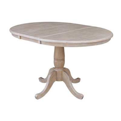 Traditional Washed Gray Taupe Extendable Round Wood Dining Table