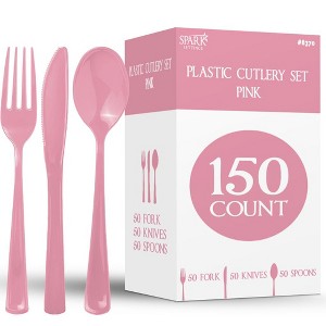 150 Pack Plastic Silverware Heavy Duty, Disposable Cutlery, 50 Spoons, 50 Forks, 50 Knives, Plastic Utensils Set for Party - SparkSettings - 1 of 4