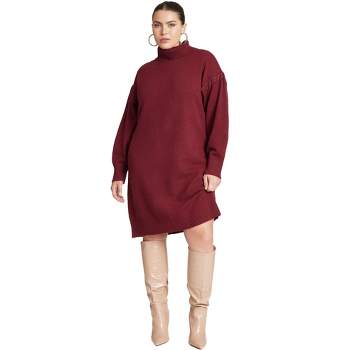 ELOQUII Women's Plus Size Sweater Mini Dress With Lace Detail