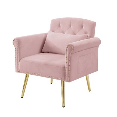 NicBex Upholstered Accent Chair with Button Tufted Modern Velvet Armchair with Metal Legs for Bedroom,Living Room