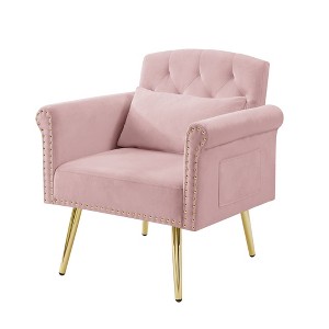 NicBex Upholstered Accent Chair with Button Tufted Modern Velvet Armchair with Metal Legs for Bedroom,Living Room - 1 of 4