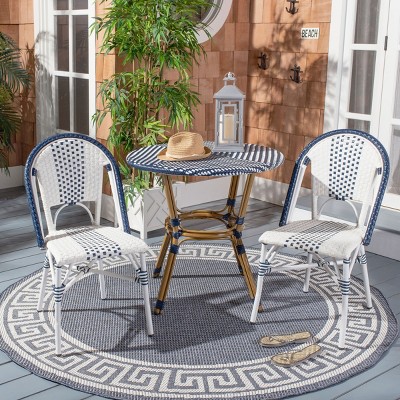 Navy and White Small Rattan Bistro Table