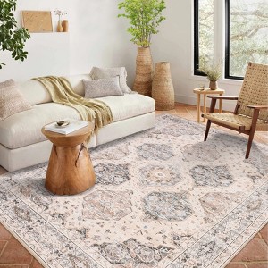 Area Rug Retro Boho Pattern Washable Ultra-Thin Non Slip Living Room Dining Bedroom & Office Dark Green - 1 of 4
