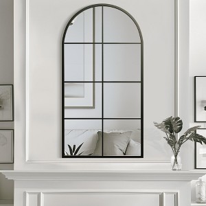 MAYEERTY Hanging Mirror Iron Right Angle Arch Black Grid 55x28x1in - 1 of 4